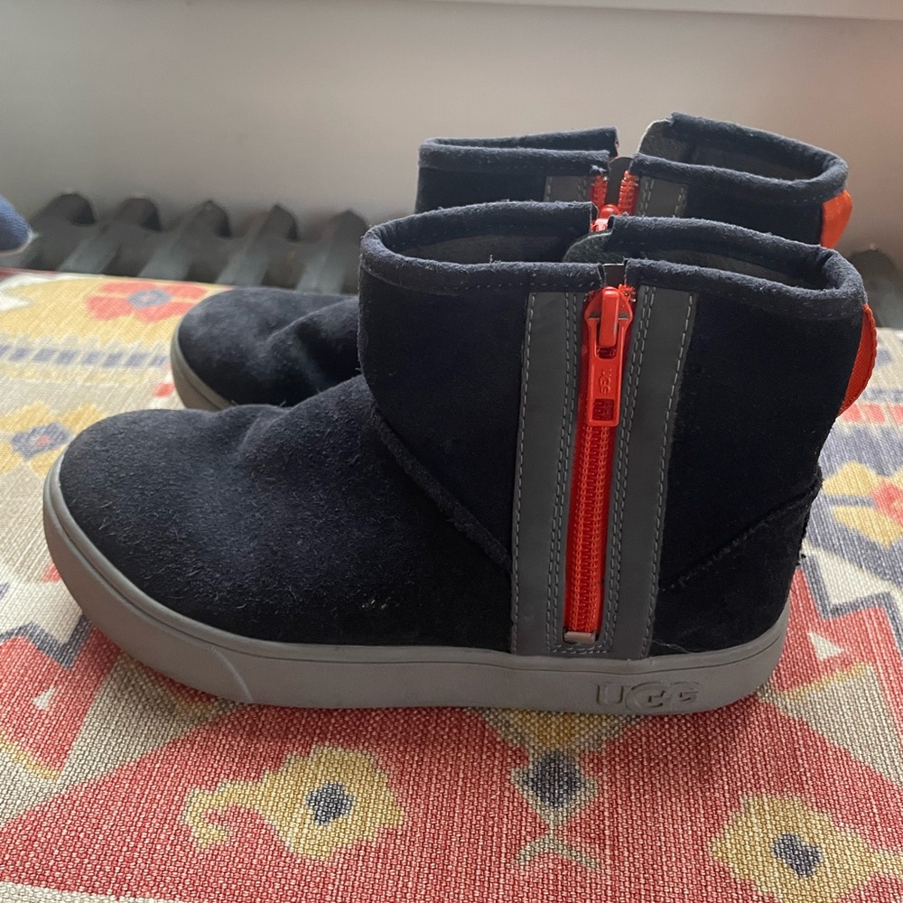 UGG Kids Black Boots with Red Zipper